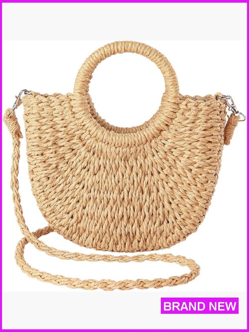 Straw Crossbody Bag Boho Woven Purse Handmade Crochet Beach Hobo Summer Y2K Chic